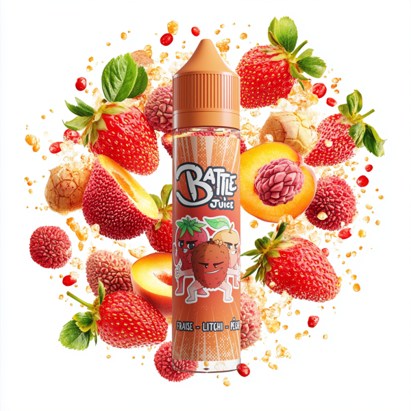 E Liquide BATTLE JUICE Fraise Litchi Pêche 50ml - By BOBBLE