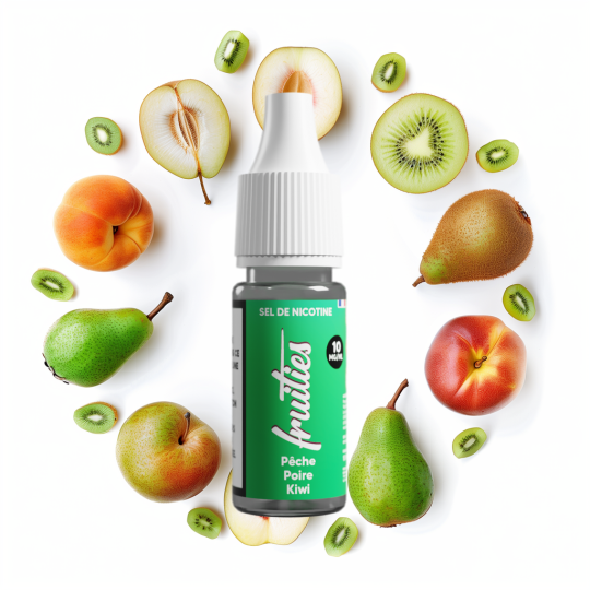 E Liquide FRUITIES Pêche Poire Kiwi 10ml - Sels de Nicotine - By BOBBLE